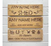 Wooden Signs Personalised Solid Oak Wooden Sign Plaque, Custom Engraved Wooden Name Plaques for Home Bar Bedroom Shed Decor, Wooden House Signs Gift, 30 x 9.5 x 2 cm