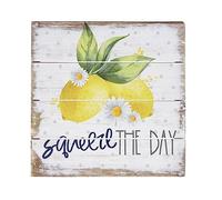 Wooden Signs With Sayings Squeeze the day Sign - Rustic Wood Sign - Lemon and daisy - Lemon home decor - Lemon theme - Diasies - Home and Living - Fruit print Wooden Sign 8x8 Inch