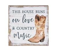 Wooden Signs With Sayings This house runs on love and country music - Rustic Wood Sign - Country home decor - Rustic farmhouse wall decor - Cowboy Cowgirl boots Wooden Sign 8x8 Inch