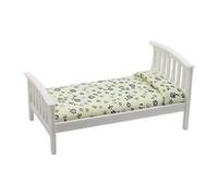 Wooden Single Bed with Flower Print Design for 1/12, White