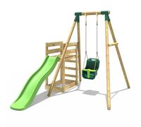 Wooden Single Swing Set with Baby Seat and Slide - Pluto Green Rebo Green One Size