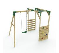Wooden Single Swing Set with Climbing Wall and Monkey Bars - Solar Green Rebo Green One Size