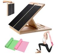 Wooden Slant Board, Portable Incline Board, Adjustable Calf Stretch Board, stretch board, calf stretcher for Calf Stretching, Outdoor Use, Home, and Gym（with 2 fitness belts）