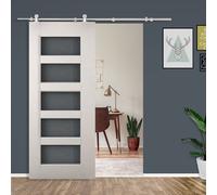 HOMCOM Wooden Sliding Door Kit Stainless Steel Smooth Operation Hardware Track Kit System Unit For Single Door 2000mm | TJ Hughes