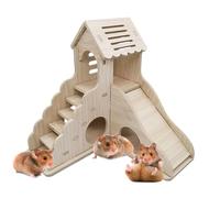 Wooden Small Animal Shelter - Guinea Pig Hideaway Tree, 2 Tier Hamster Shelter House | Sliding Playhouse, Ladder Climbing Shed, Cozy Habitat Nests, Rodents Cage Accessories Furniture Set