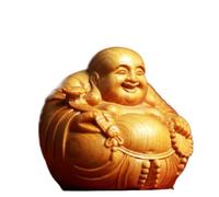 Wooden Small Laughing Maitreya Buddha Figurine, Laughing Buddha Statue Craft Ornament Car Interior Decoration(S)