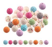 Wooden Smile Beads and Crochet Beads 44Pcs 0.79 Inch Mix Color Craft Beads Loose Beads Bulk DIY Accessories for Jewelry Making Necklace Bracelet Beading Kits