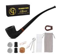 Wooden Smoking Pipe, Handmade Long Briar Wood Tobacco Pipes Set with 3-in-1 Scraper, Stand Holder, Pipe Cleaner, Cigarettes Cigar Pipes for Beginner with Gift Box and Accessories
