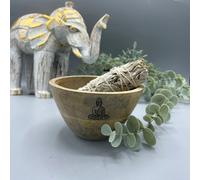 Wooden Smudge & Ritual Offerings Bowl - Buddha & Sacred Symbols