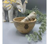 Wooden Smudge & Ritual Offerings Bowl With Hamsa & Sacred Symbols