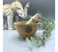 Wooden Smudge & Ritual Offerings Bowl With Pentagram Design
