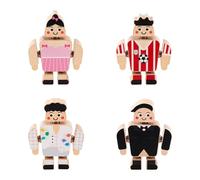 Wooden Snap Building Blocks, 4Pcs Fine Motor Skills Toys with Mini People Figures, Learning Toy for Boys & Girls- Style A