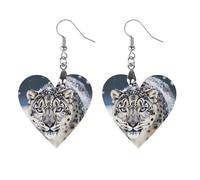 Wooden Snow Leopard Earrings for Women Lightweight Dangle Earrings Ethnic Geometric Heart-Shaped Earring Vintage Retro Jewelry Gift for Daily Wear Wedding Party Graduation