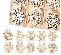 Wooden Snowflakes 30 Pcs Christmas Ornaments Rustic Christmas Tree Hanging Decorations Ornament Craft Gift Embellishments