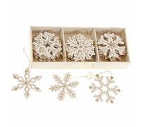 Wooden Snowflakes for Christmas Tree Decoration Pack of 12 Cream and Gold