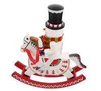 Wooden Snowman Nutcracker Rocking Horse Figurine Christmas Season Decor | Hand Painted Solid Wood, Traditional Festive Style, Mantel Shelf Tabletop Display, White Holiday Accent