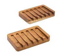 Wooden Soap Dish 2pcs by HTB, Natural Teak Wood Soap Holder, Soap container for Shower, Bathroom, Kitchen, Bath Tub, Razor, Sponges, Easy Dry Extend Soap Life by HTB