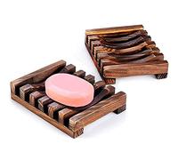 Wooden Soap Dish, Awesocrafts Soap Dishes for Bathroom Shower Soap Holder Tray for Kitchen Home Bath Accessories Hand Craft Wood Soap Case Box (Carbonized, 2 Pack)