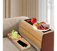 Wooden Sofa Arm Tray Detachable,Foldable Bamboo Armrest Table with Anti-Slip Backing,Couch Protector Tray,Couch Cup Holder,Sofa Organiser for Phone, Snacks,Control,Cups,Square