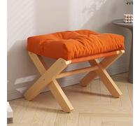 Wooden Sofa Footstool, Folding Padded Ottoman Foot Rest Shoe Changing Bench with Removable Cushion, for Entryway Living Room Bedroom, No Assembly Required,Orange