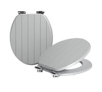 Harbour Housewares Soft Close Toilet Seats - Grey - Pack of 2 - Oval-Shaped Wooden Toilet Seat Antibacterial Loo Seat with Universal Chrome Hinges, Fixings & Fittings