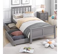 Wooden Solid Pine Divan Storage Bed with Drawers, Single 3ft Bed Frame, Solid Bed Frames with under Bed Storage, 196x100x82 cm, Gray Aosom.UK