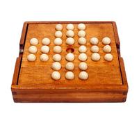 Wooden Solitaire Board - 15cm Classical Strategy Game | Educational Jump Chess Puzzle | Logic Thinking Brain Teaser Toy For Students, Adults, Family | Tabletop Board Game, Learning