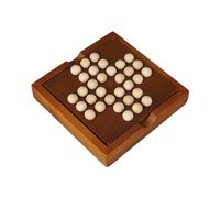 Wooden Solitaire Board Game Strategy Board Game Classical Educational Toys Gift with 33 Wooden Marbles 4.53x4.53x0.98 Inches