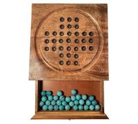 Wooden Solitaire with Drawer for Storing Marbles | Travel Games | Strategic & Traditional Games | Perfect for Adults & Family Fun