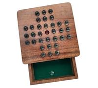 Wooden Solitaire with Drawer for Storing Marbles | Travel Games | Strategic & Traditional Games | Perfect for Adults & Family Fun