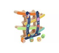 Wooden Space Race Track, Educational Marble Run Toy with Colorful Planets Theme, Kids Learning Rolling Ball Coaster Set