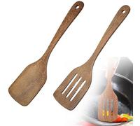 Wooden Spatula, 2Pcs 12 Inch Wooden Spatula for Cooking, Heat Resistant Wood Utensils Use for Frying Chicken Wings, Hamburgers and Other Delicious Foods