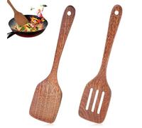 Wooden Spatula - 2Pcs 12 Inch Wooden Spatula for Cooking, Solid Turner & Slotted Spatulas Set for Nonstick Pans, Ideal Cookware Utensils for Cooking Eggs, Fish, Pancakes