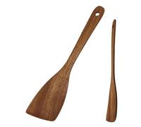 Wooden Spatula - Cooking Turner Scraper, Flat Frying Spatula | Long Handle Kitchen Utensil, Nonstick Stirring Spurtle with Smooth Finishs, Durable Wooden Turner for Mixing, Scraping, Flipping