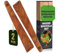 Wooden Spatula for Cast Iron - Set of 2 Non-Scratch, Non-Stick 12″ Small Wood Flipper, Egg Scraper, Flat Turner. Spatulas For Cooking Eggs, Flipping Burgers, Pancakes. Teak Wooden Kitchen Utensils Set