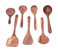 Wooden Spatula Spoon Set, Nonstick Kitchen Utensil Set with Long Handle, Teak Wood Cooking Tools for Nonstick Pans, Wok and Cast Iron Cookware