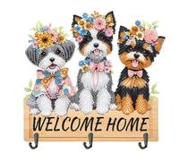 Wooden Special Shape Happy Birthday Cat Rhinestone Painting Coat Hook 3 Hooks Hook Rail for Home Office Decor