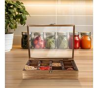 Wooden Spice Box, 12 Removable Compartment Spice Storage Container with Wooden Spoon, Spice Fit Box for Storing Different Spices or Teas in Kitchen, Living Room, Restaurant, Teahouse, 30 * 22.5 * 7cm