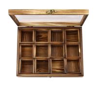 Wooden Spice Box -India Spice Box Organizer with Glass Lid on Top, 12 Removable Compartments and 1 Designer Spoon Spice Storage Container, Ideal for Seasonings & Herbs Best Gifts 30*22.5*7cm