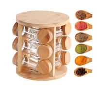 Wooden Spice Rack Organizer | Shelf for Tabletop Seasoning Jars - Rotating Spice Box Rack, Sugar Pot Rack for Kitchen and Dining Organization