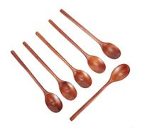 Wooden Spoon, 6 Piece Long Spoon Set Korean Style 9 Inch Natural Wood Soup Spoons for Cooking Eating Camping Family Kitchen Use