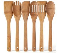 Wooden Spoon for Cooking, 6-Piece Bamboo Spatula Kitchen Utensils Set | 30cm Slotted Ladle Spork Multifunctional for Wok Salad Omelette Baking Lightweight Non-stick Smooth Heat-resistant Glueless