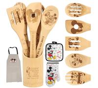 Wooden Spoon for Cooking - Cartoon Wooden Spoons Bamboo Utensils Set Kitchen Decoration- Birthday Gift Kitchen Accessory with Cute Apron Oven Mitt Potholder - Best Kitchen Gifts for Women Friends 9PCS