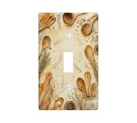 Wooden Spoon Kitchen Single Light Switch Cover Plate, Rustic Natural Herb Honey Jar Fall Beige Plastic Standard Size Switch Plate Decorative for Home Living Room Bedroom Bathroom Decor (Single)