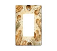 Wooden Spoon Kitchen Single Rocker Light Switch Cover, Rustic Natural Herb Honey Jar Fall Beige Plastic Standard Size Decorative Wall Plates for New Apartment Home Bedroom Office Decor