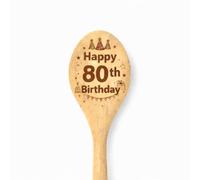 Wooden Spoon with Engraved Text, Birthday Presents for Cooking Lovers, Natural Wood, Kitchen Utensil, Gift for Grandmother (Happy 80TH Birthday)