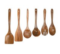 Wooden Spoons Cooking Utensils 6 Pcs Kitchen Utensils Set - Natural Teak Wood Large Cooking Spoon - Heat Resistant, Non-Stick Safe, Comfortable Grip, Includes Ladle