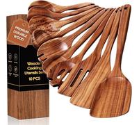 Wooden Spoons for Cooking, 10 Pieces Teak Wood Cooking Utensils Set - Smooth Surface, Non-Stick, Comfortable Handle, Heat-resistant Kitchen Utensils