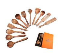 Wooden Spoons for Cooking,12 Pack Wooden Utensils for Cooking Wooden Cooking Utensils Wooden Kitchen Utensils Set Natural Teak Wooden Spatulas for Cooking