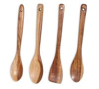 Wooden Spoons for Cooking, 4 Piece Wooden Kitchen Utensil Set with Long Handles, Stirring Sauces and Flipping Pancakes, Crafted from Solid Wood in Four Sizes for Various Cooking Tasks